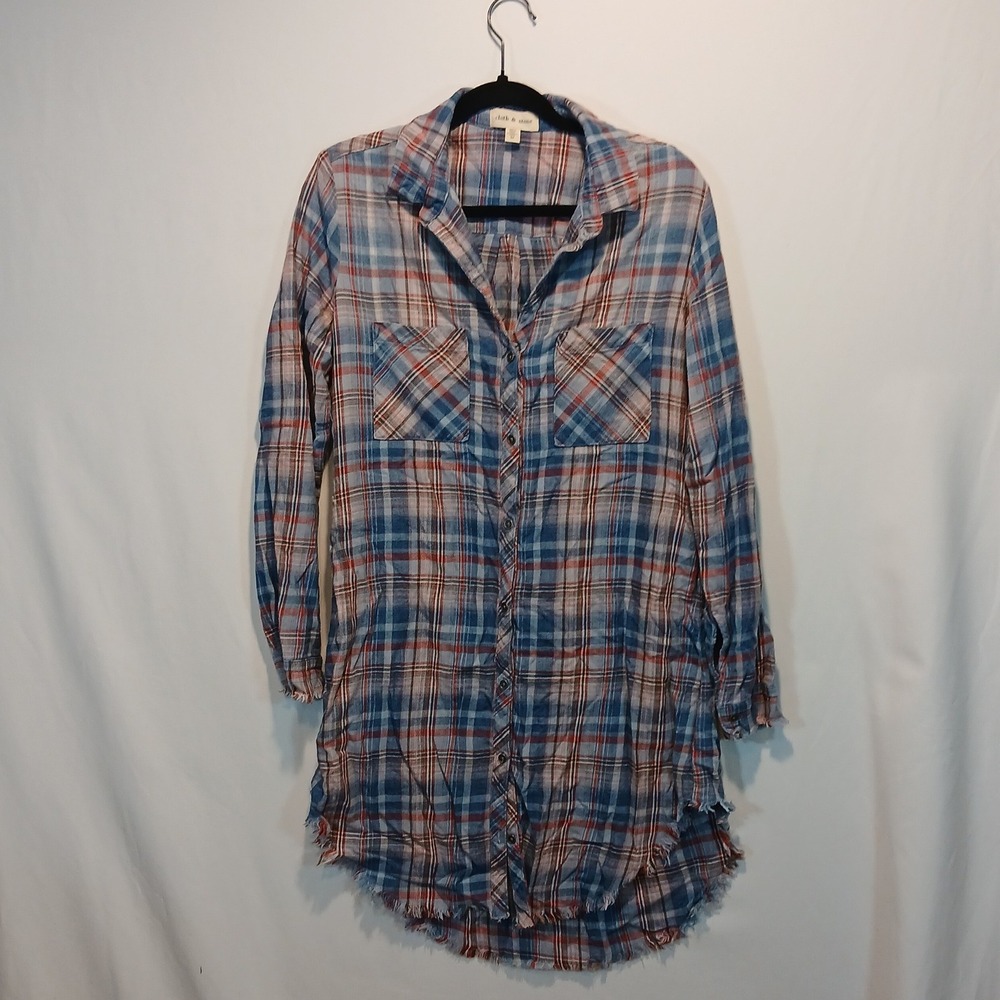 Cloth & Stone M plaid button up shirt dress soft cozy grunge cottagecore